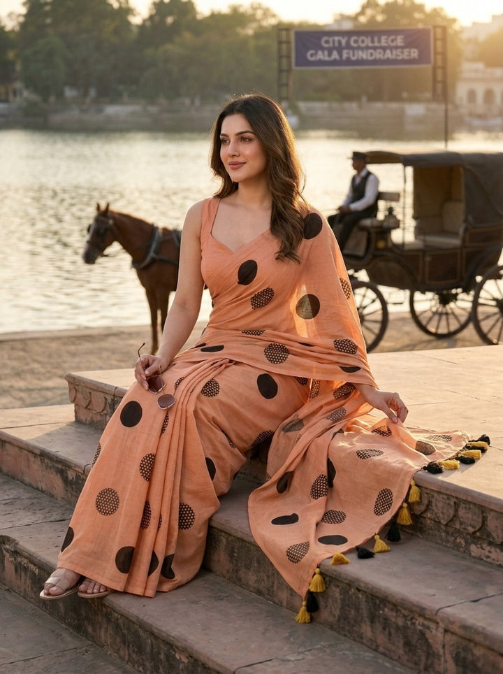 Meadow Dots Mul Cotton Saree