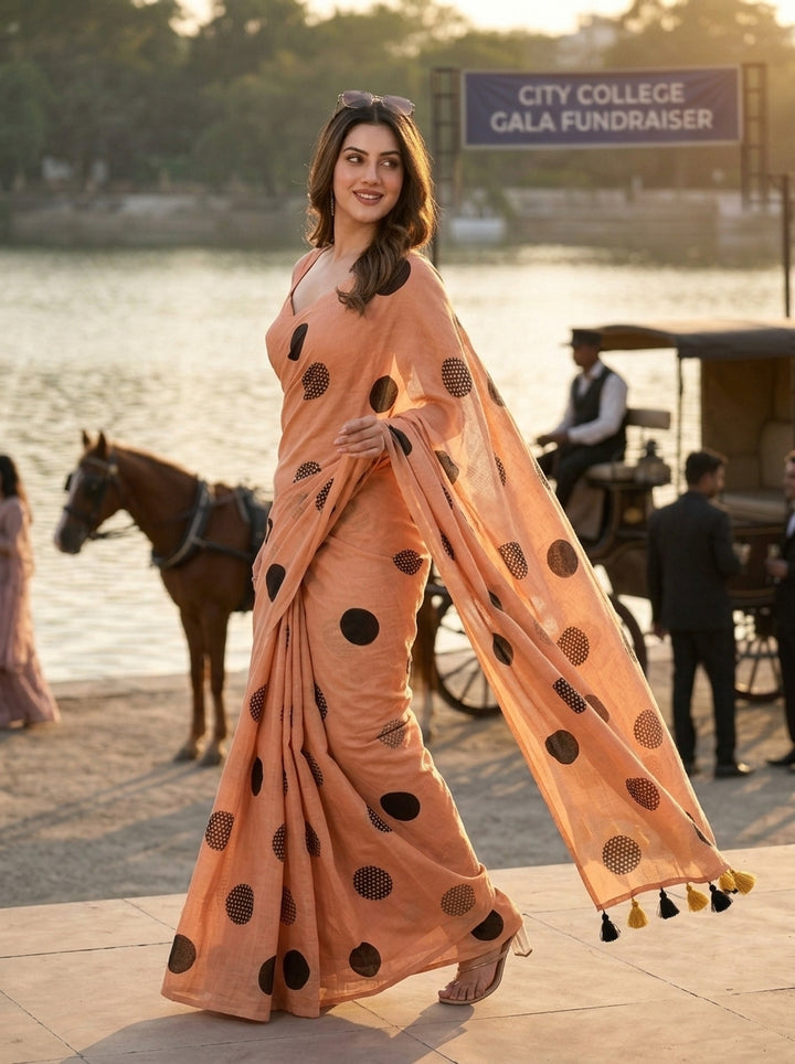 Meadow Dots Mul Cotton Saree