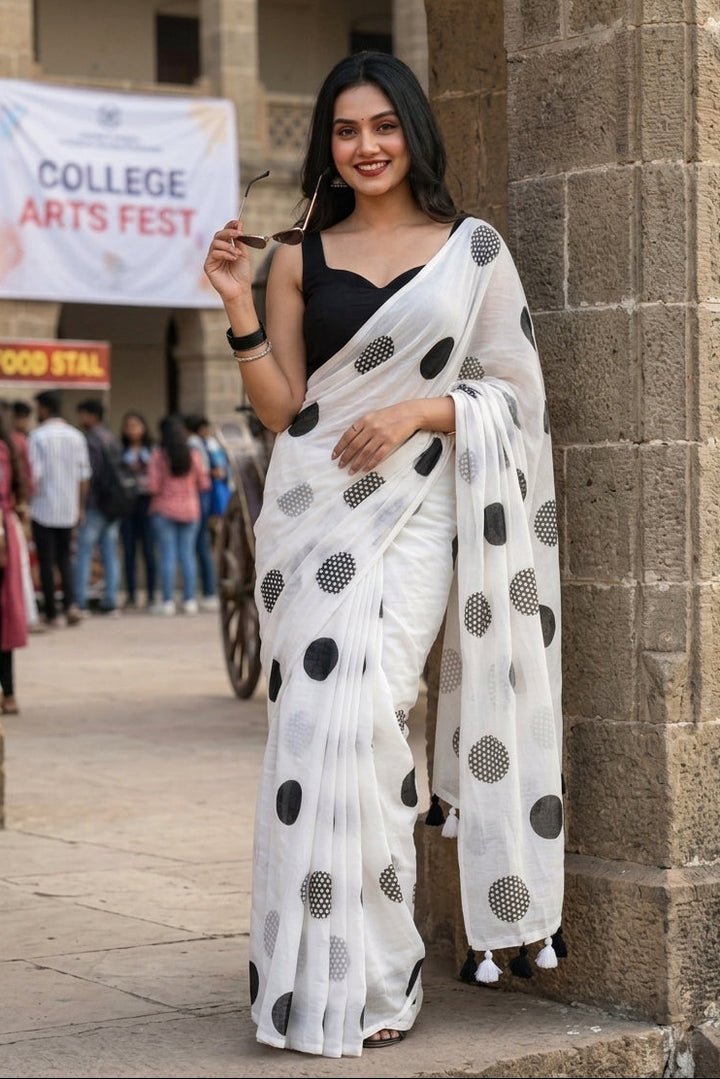 Meadow Dots Mul Cotton Saree