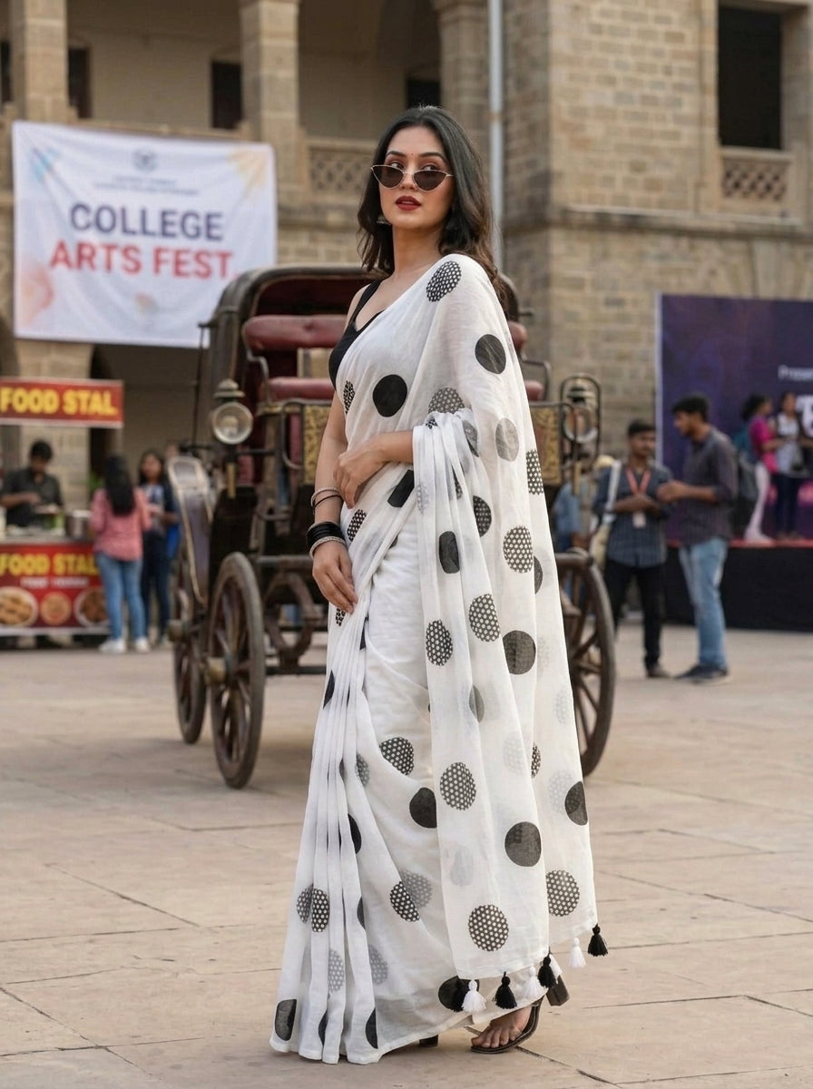 Meadow Dots Mul Cotton Saree