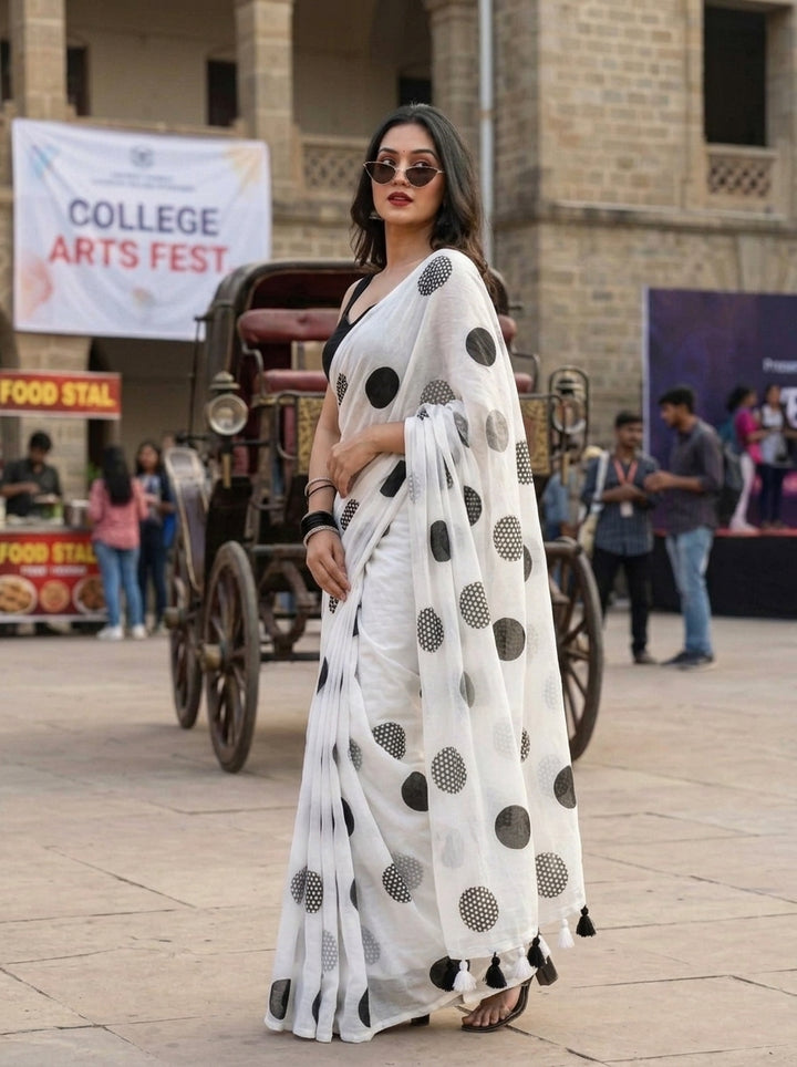Meadow Dots Mul Cotton Saree