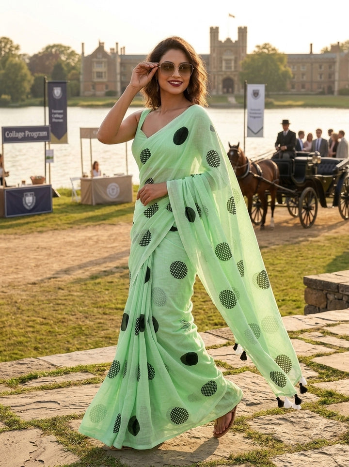Meadow Dots Mul Cotton Saree
