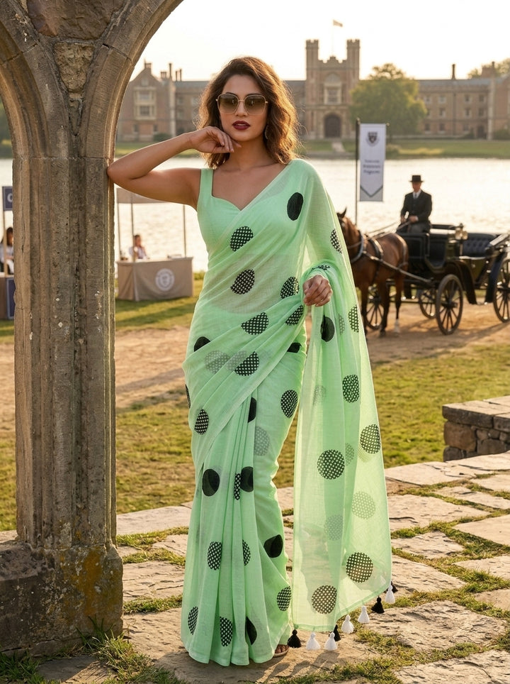 Meadow Dots Mul Cotton Saree
