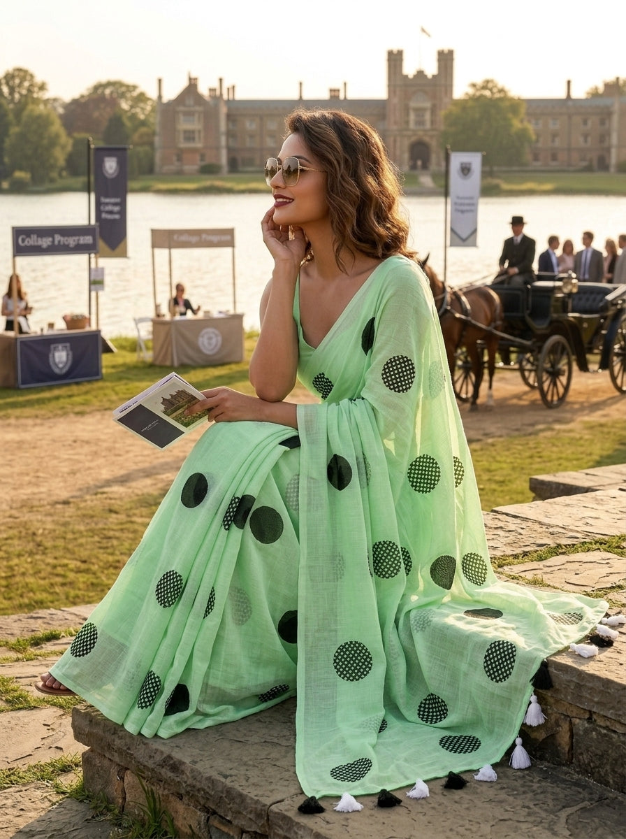 Meadow Dots Mul Cotton Saree