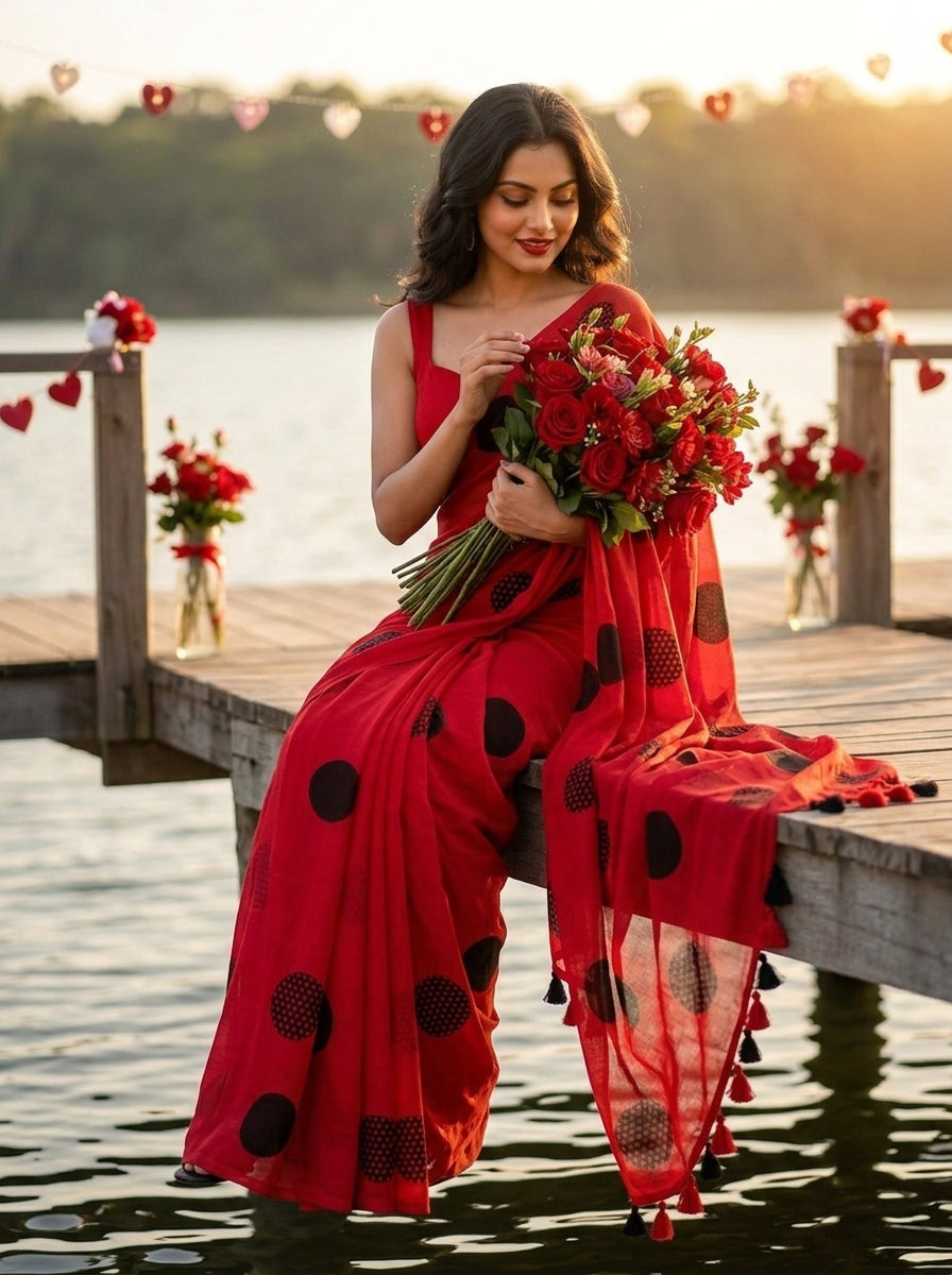 Meadow Dots Mul Cotton Saree