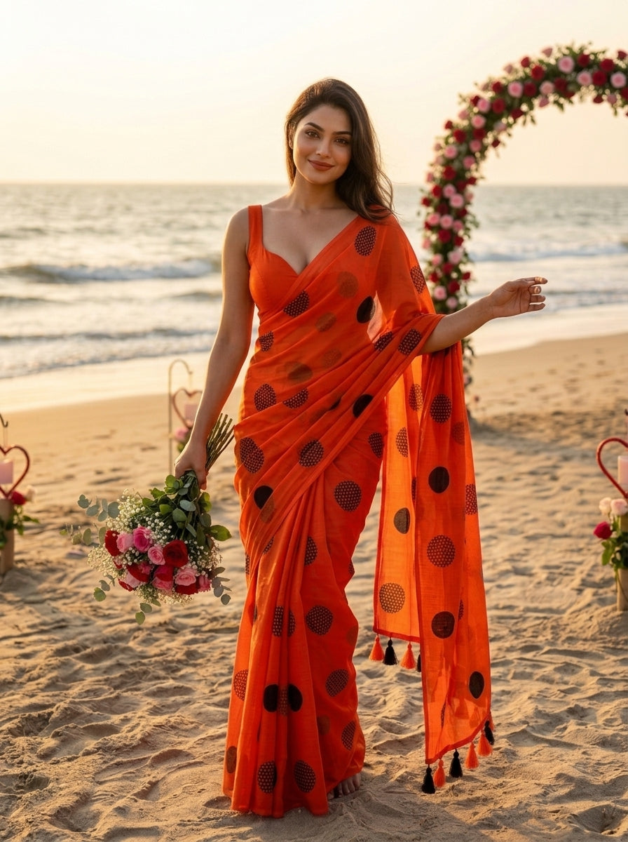 Meadow Dots Mul Cotton Saree