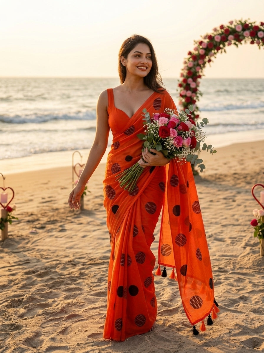 Meadow Dots Mul Cotton Saree