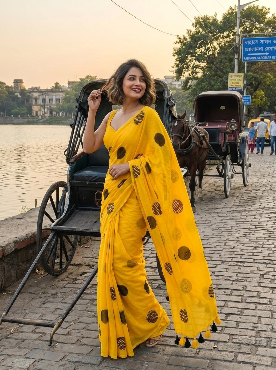 Meadow Dots Mul Cotton Saree