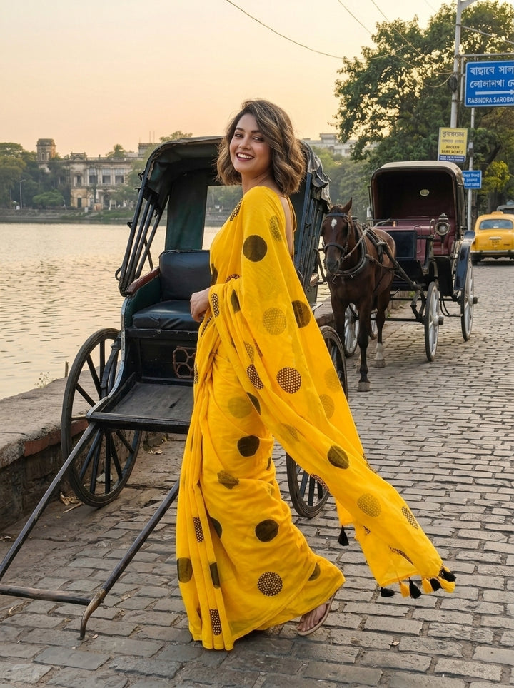 Meadow Dots Mul Cotton Saree