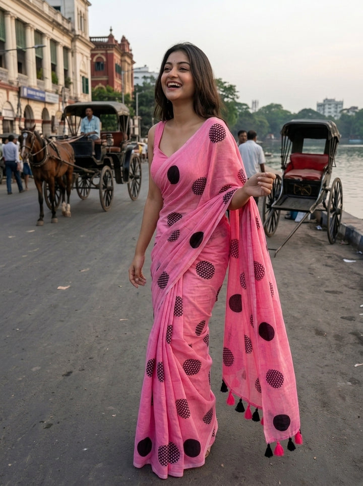 Meadow Dots Mul Cotton Saree
