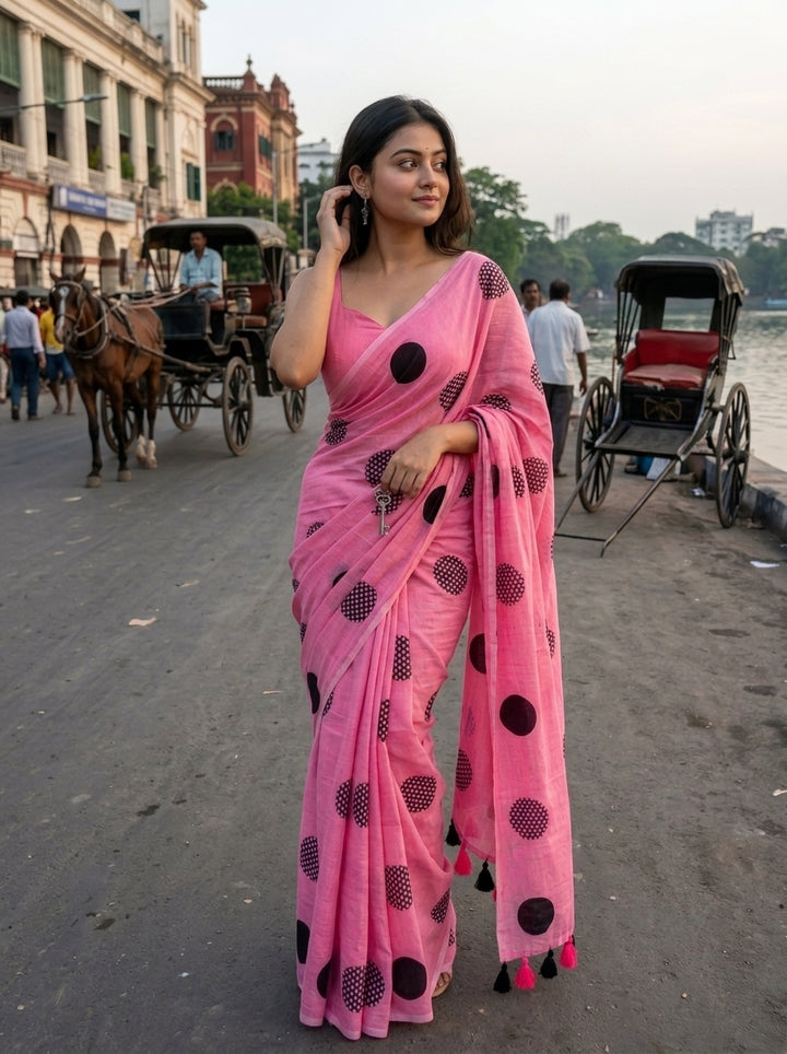 Meadow Dots Mul Cotton Saree