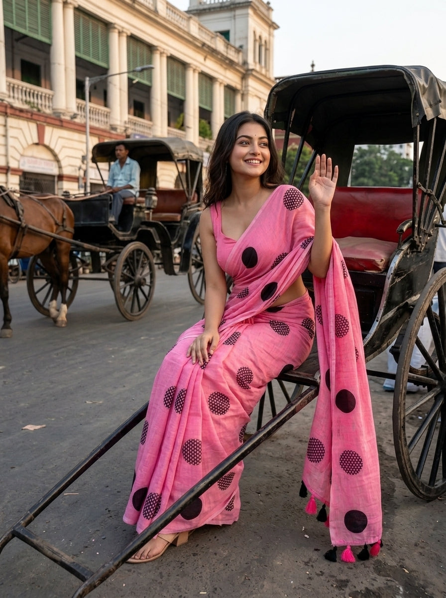 Meadow Dots Mul Cotton Saree