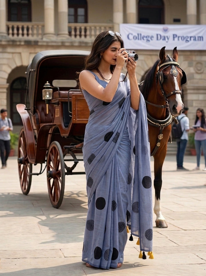 Meadow Dots Mul Cotton Saree
