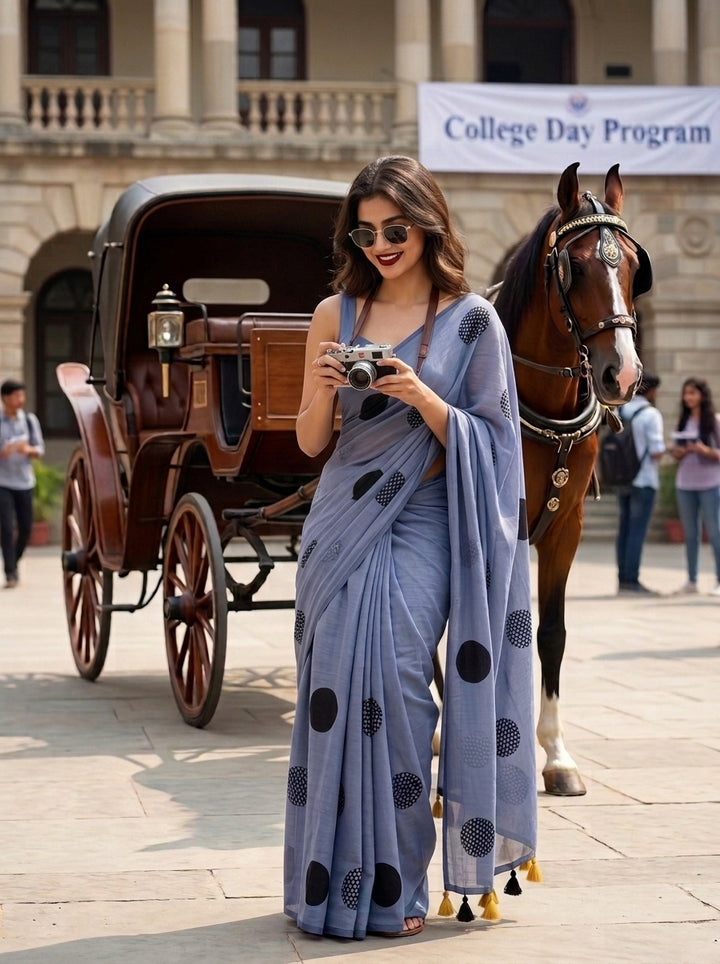 Meadow Dots Mul Cotton Saree