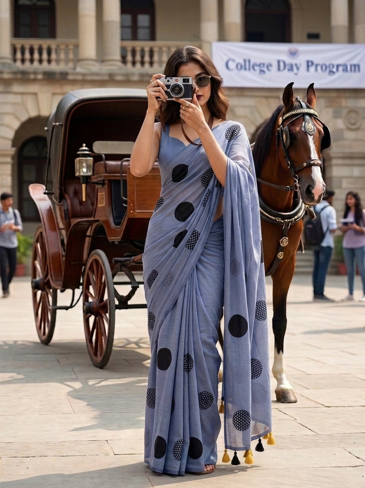 Meadow Dots Mul Cotton Saree
