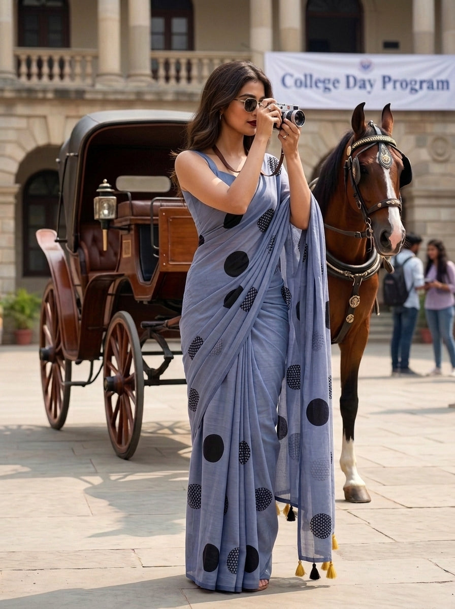 Meadow Dots Mul Cotton Saree