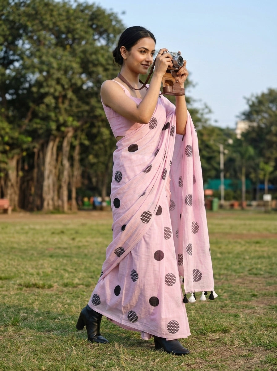 Meadow Dots Mul Cotton Saree
