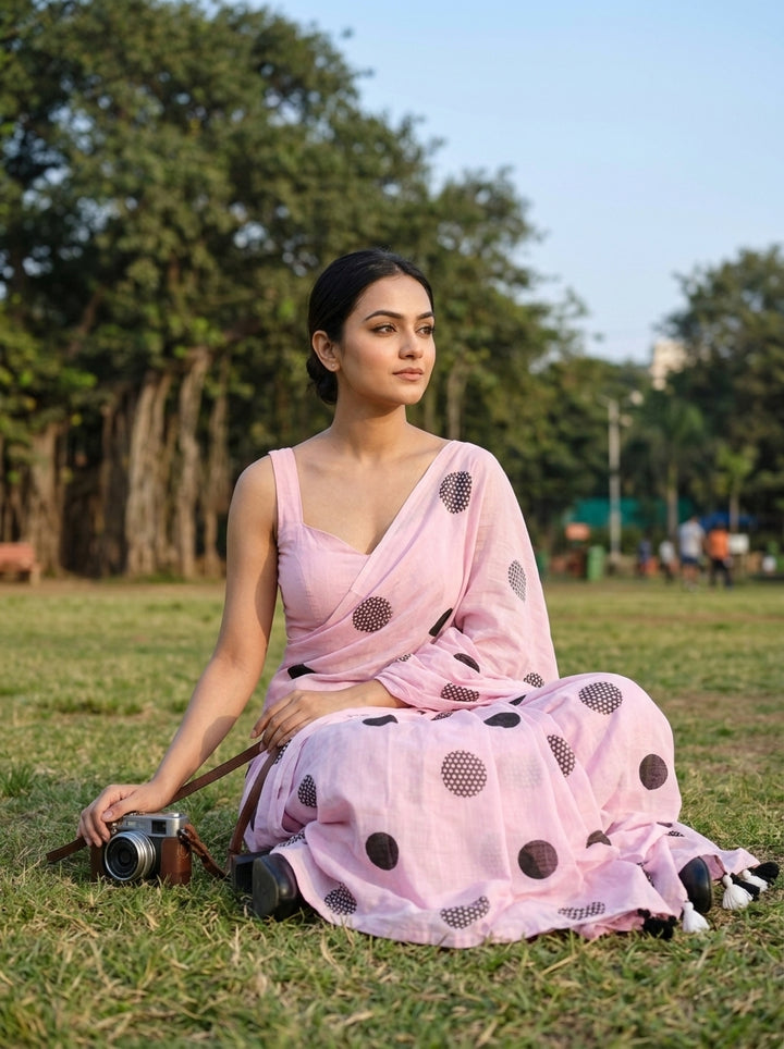 Meadow Dots Mul Cotton Saree