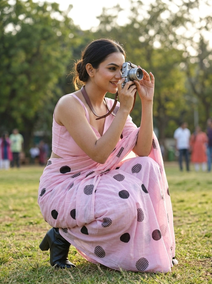 Meadow Dots Mul Cotton Saree