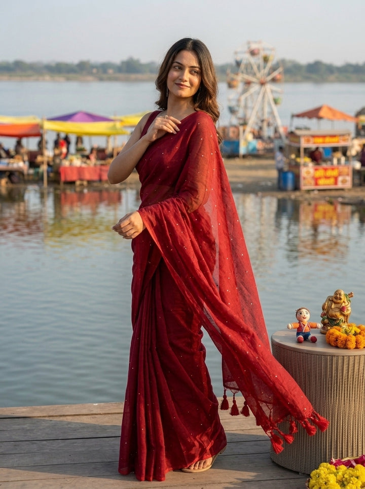 Kumkum Kavya  Khadi Cotton Sequence Saree