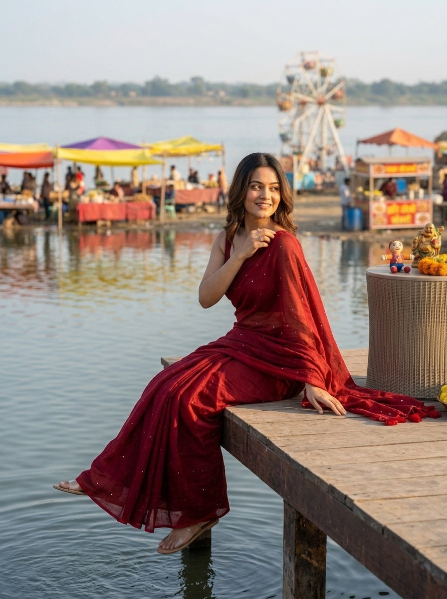 Kumkum Kavya  Khadi Cotton Sequence Saree