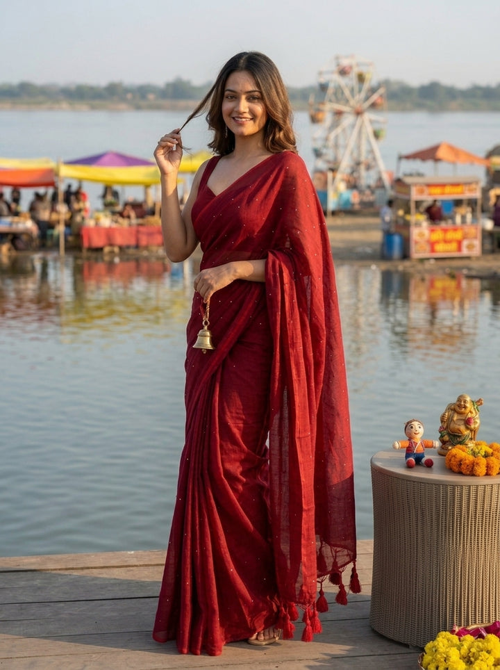 Kumkum Kavya  Khadi Cotton Sequence Saree