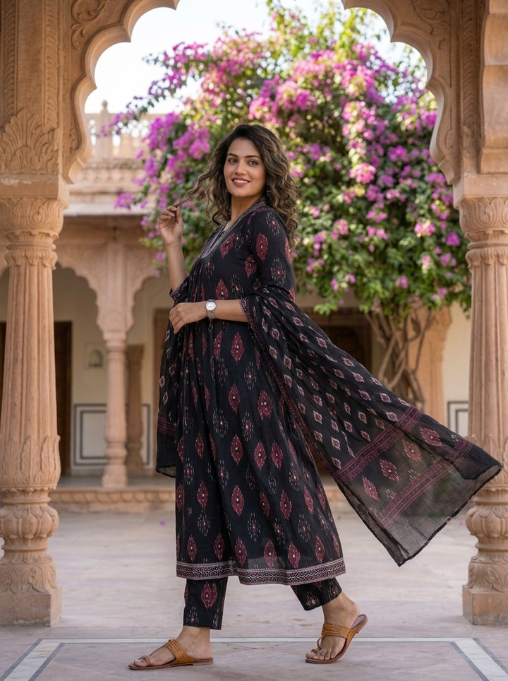 Black Sun Cotton Kurti Set