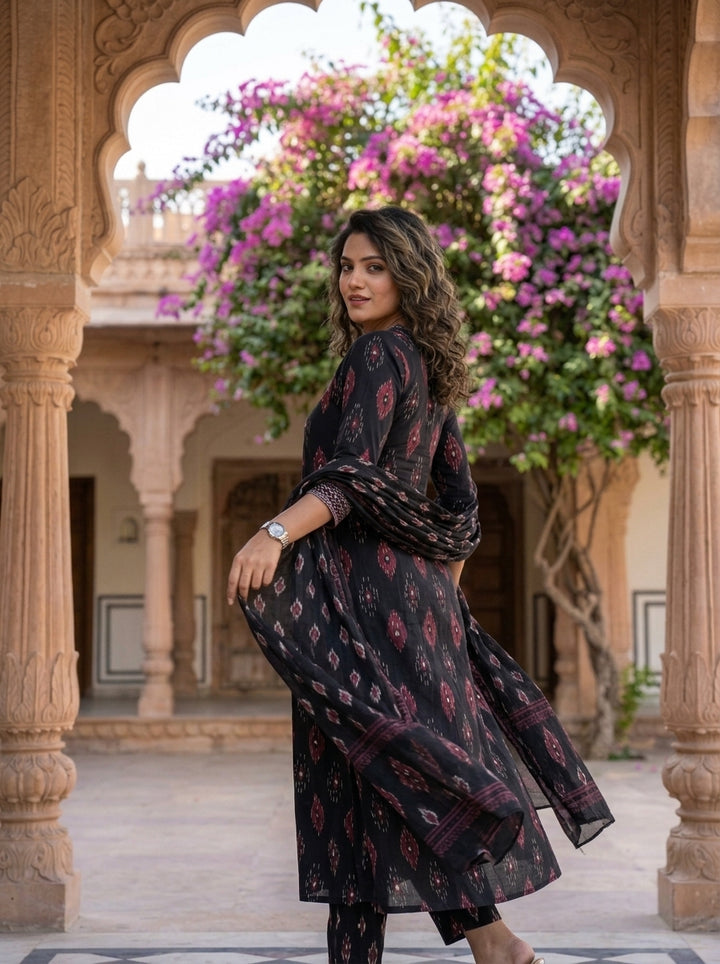 Black Sun Cotton Kurti Set