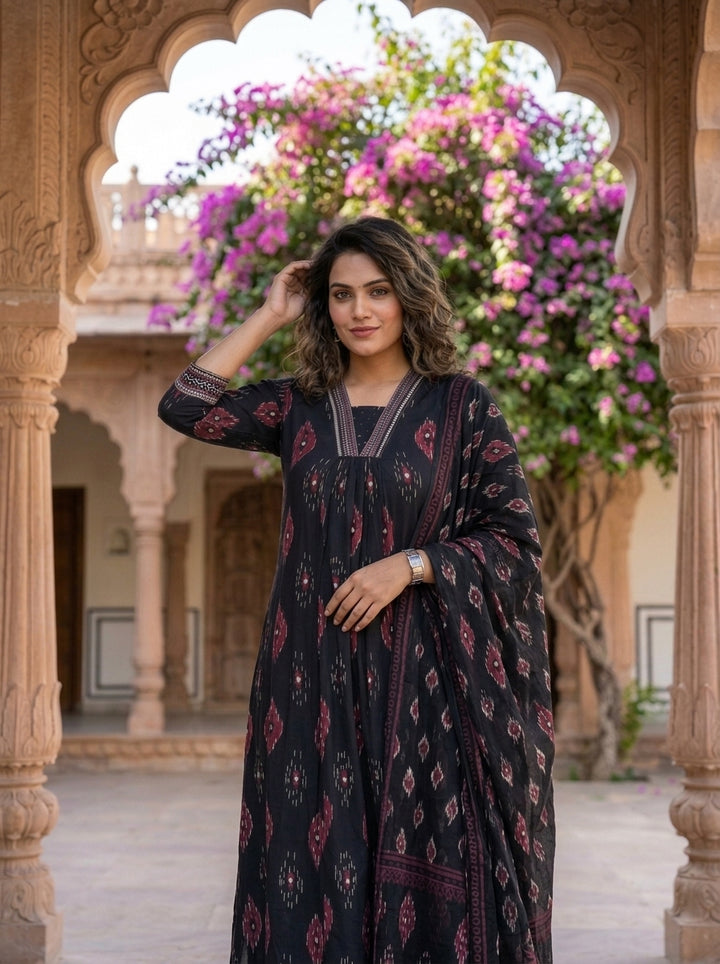 Black Sun Cotton Kurti Set