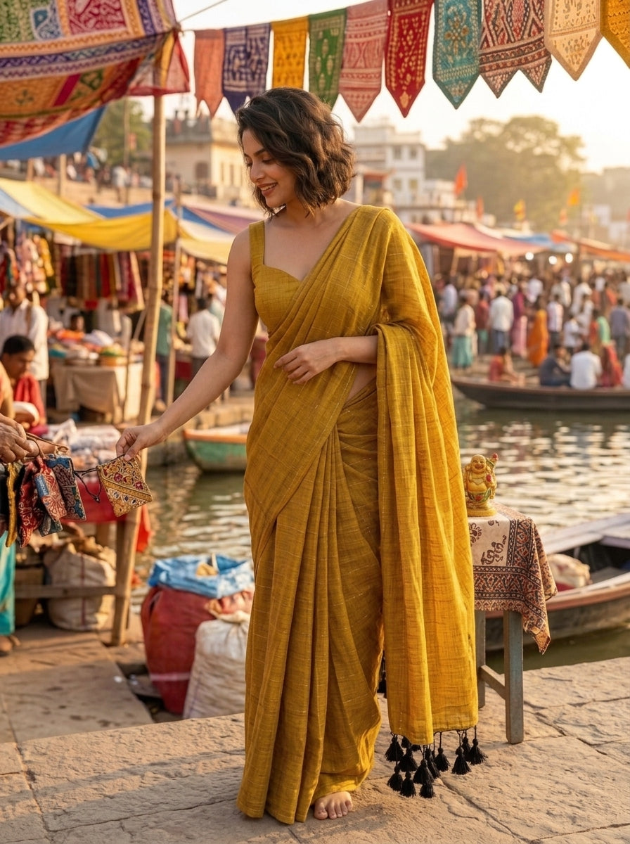 Kumkum Kavya  Khadi Cotton Sequence Saree