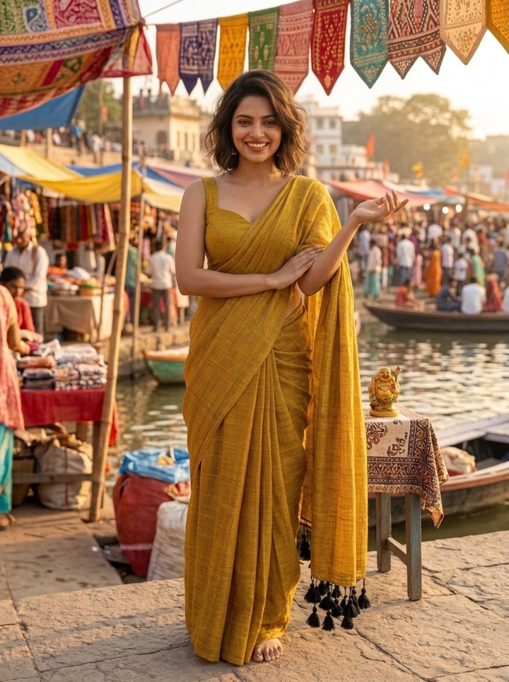 Kumkum Kavya  Khadi Cotton Sequence Saree