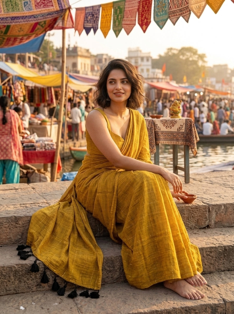 Kumkum Kavya  Khadi Cotton Sequence Saree