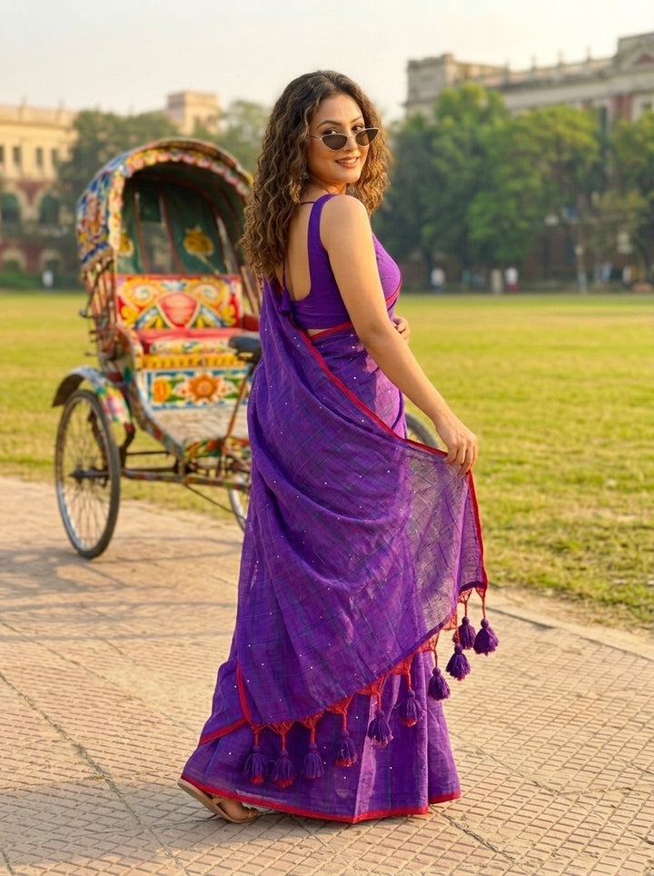 Kumkum Kavya  Khadi Cotton Sequence Saree