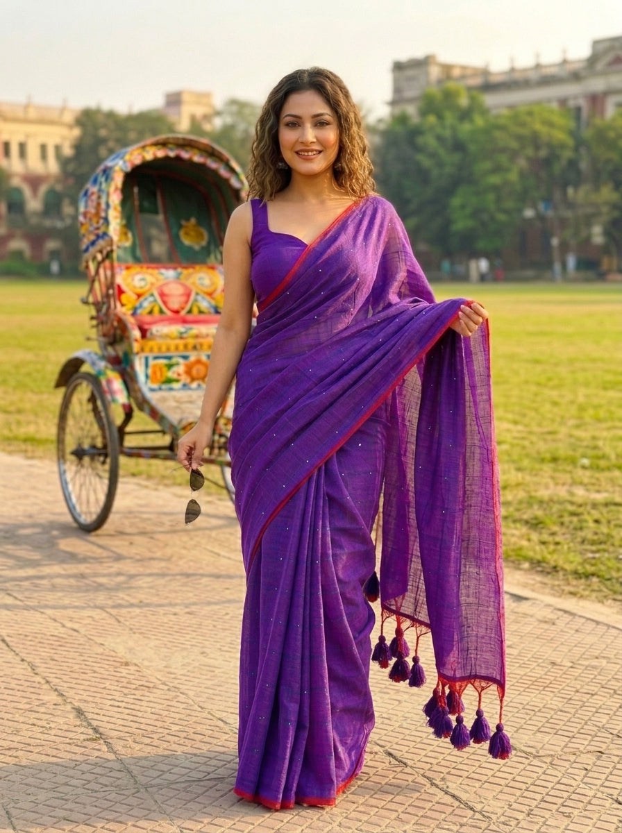 Kumkum Kavya  Khadi Cotton Sequence Saree