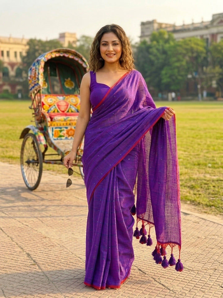 Kumkum Kavya  Khadi Cotton Sequence Saree
