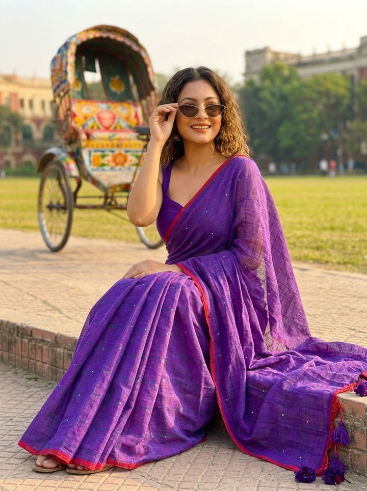 Kumkum Kavya  Khadi Cotton Sequence Saree
