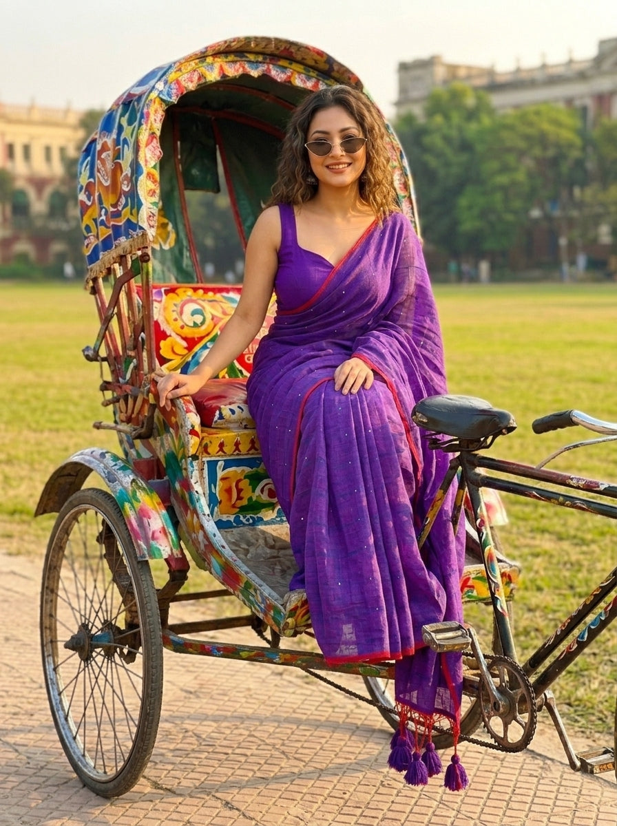 Kumkum Kavya  Khadi Cotton Sequence Saree