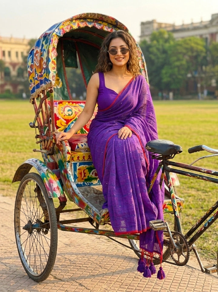 Kumkum Kavya  Khadi Cotton Sequence Saree