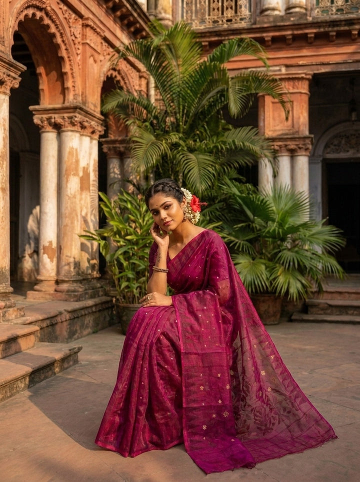 Suranjali Bengal Jamdani Saree (Wine)