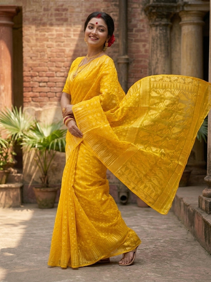 Moner Alo-Bengal Jamdani Saree (Yellow)