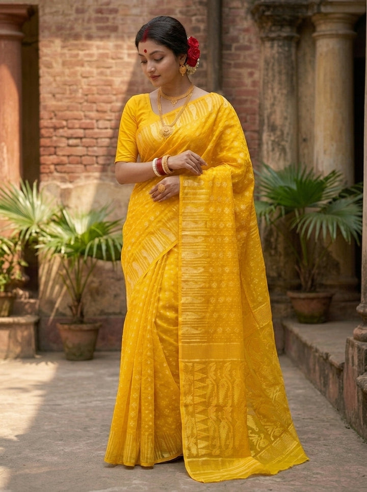 Moner Alo-Bengal Jamdani Saree (Yellow)