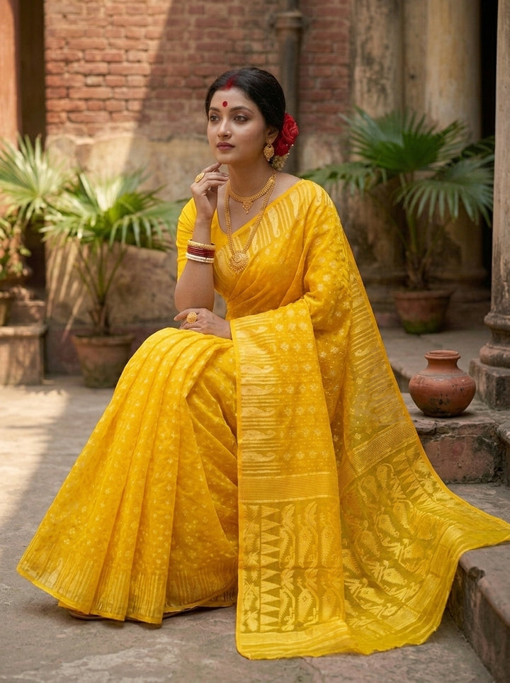 Moner Alo-Bengal Jamdani Saree (Yellow)