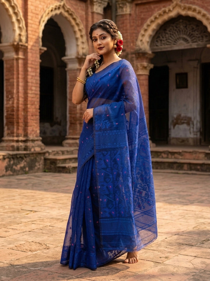 Shatarupa Bengal Jamdani Saree (Royal Blue)