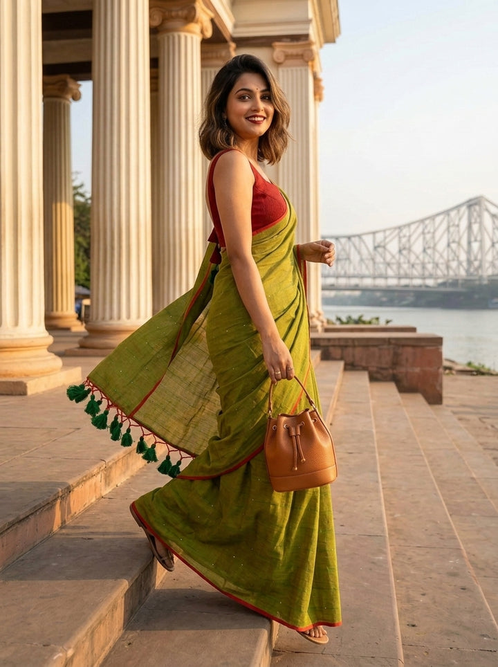 Kumkum Kavya  Khadi Cotton Sequence Saree