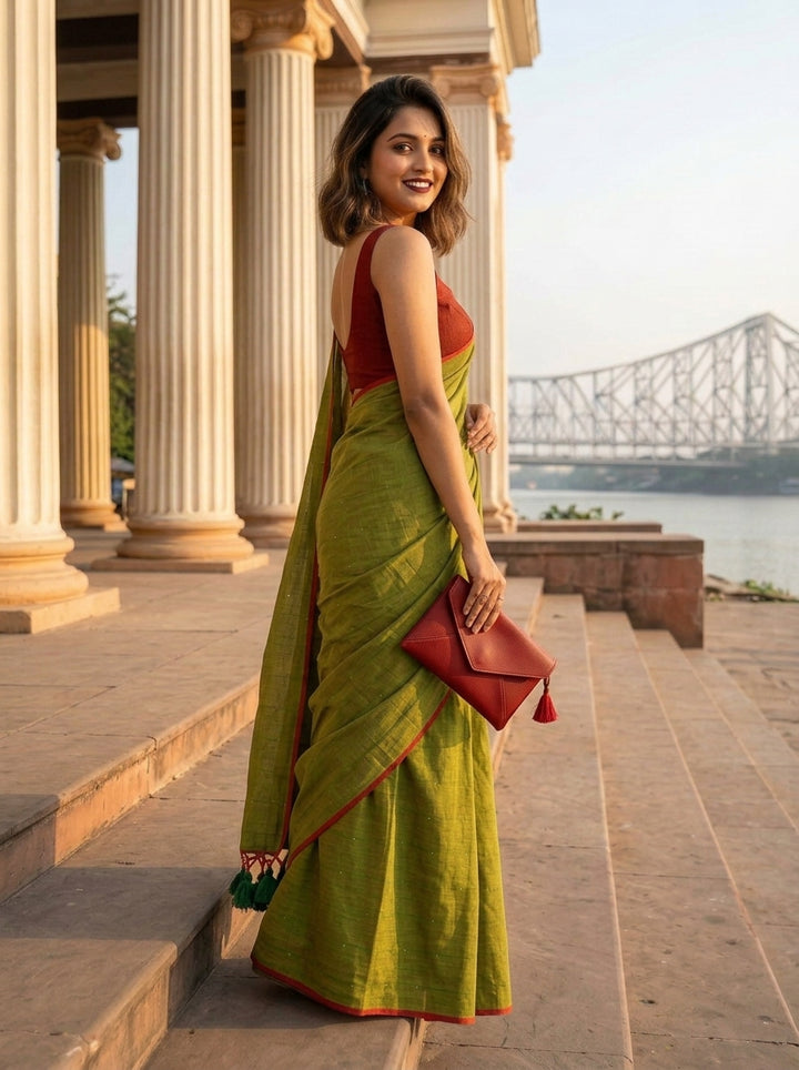 Kumkum Kavya  Khadi Cotton Sequence Saree