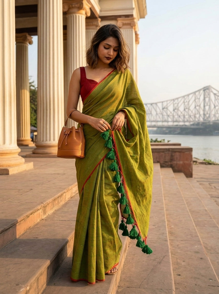 Kumkum Kavya  Khadi Cotton Sequence Saree