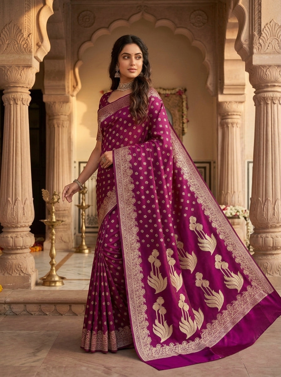 Twilight Whisper Banarasi Semi Katan Silk Saree