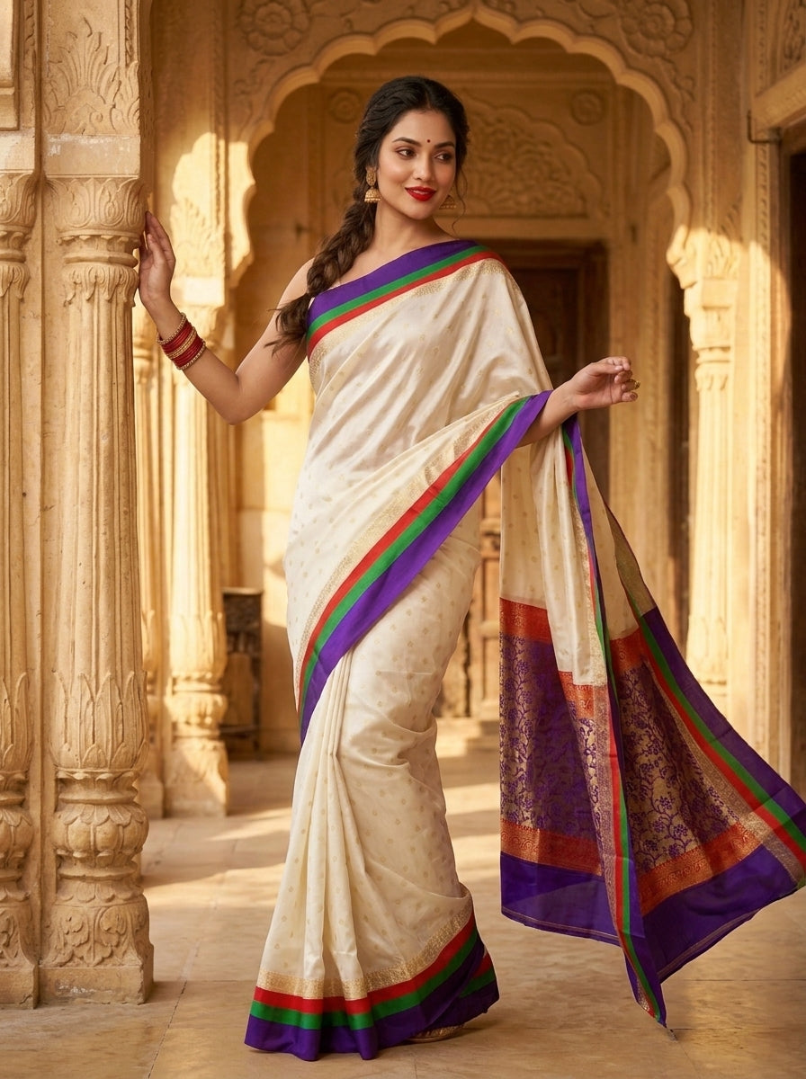 Stardust Ivory Semi Silk Saree