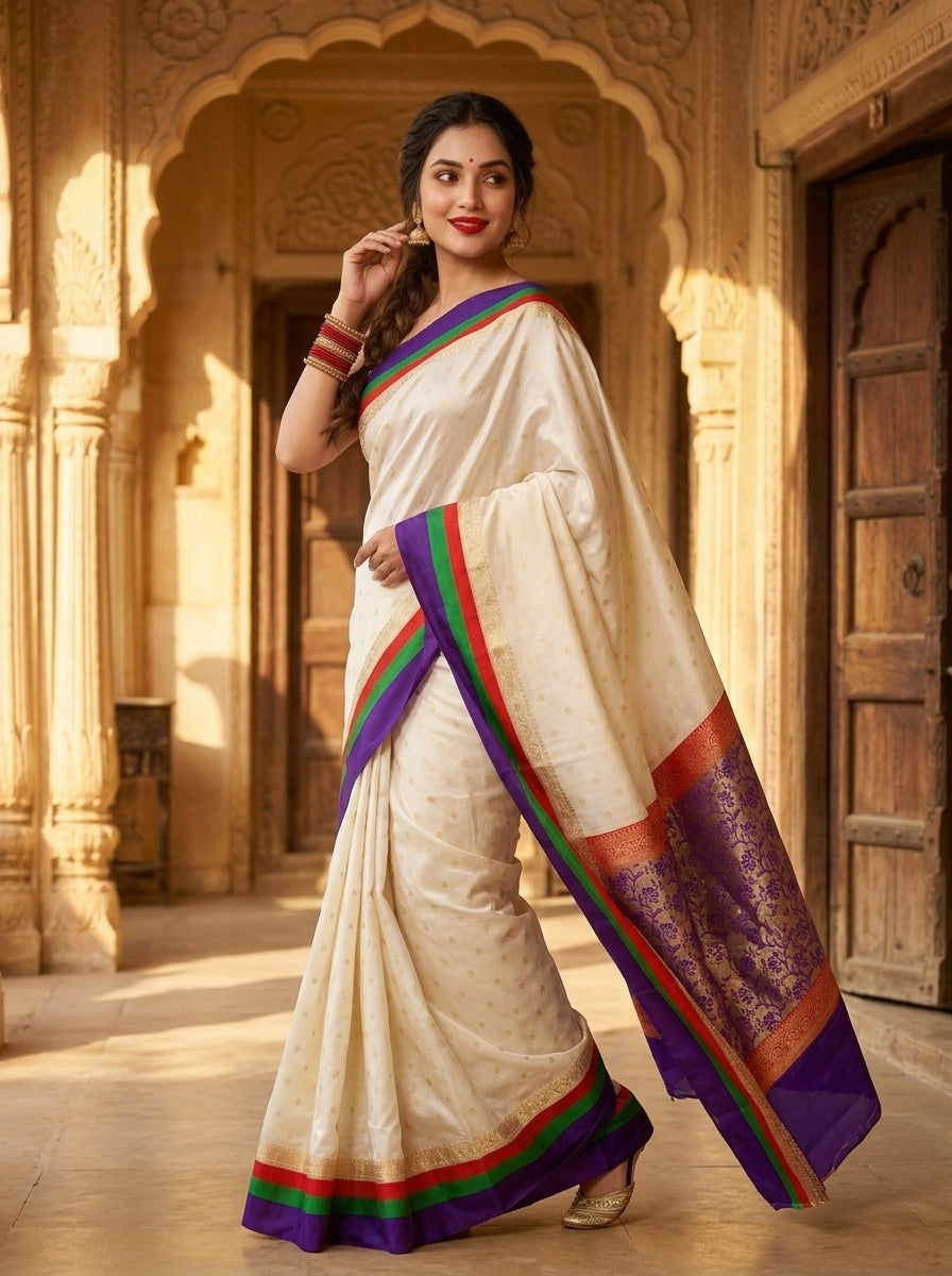 Stardust Ivory Semi Silk Saree