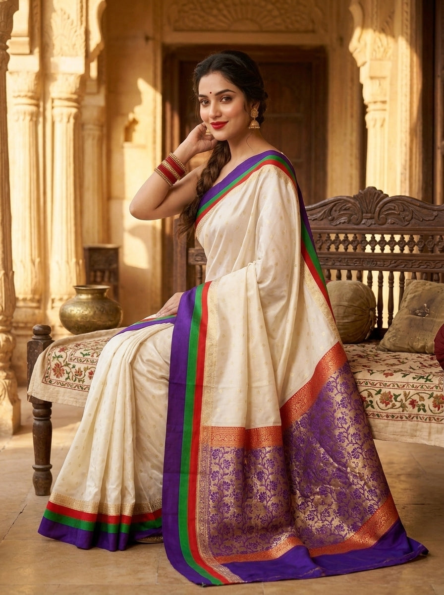 Stardust Ivory Semi Silk Saree